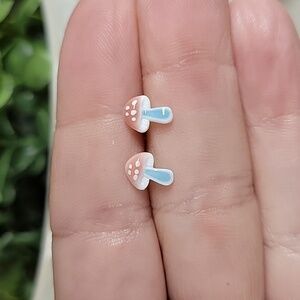 Tiny Ceramic Mushroom Stud Earrings, pink
